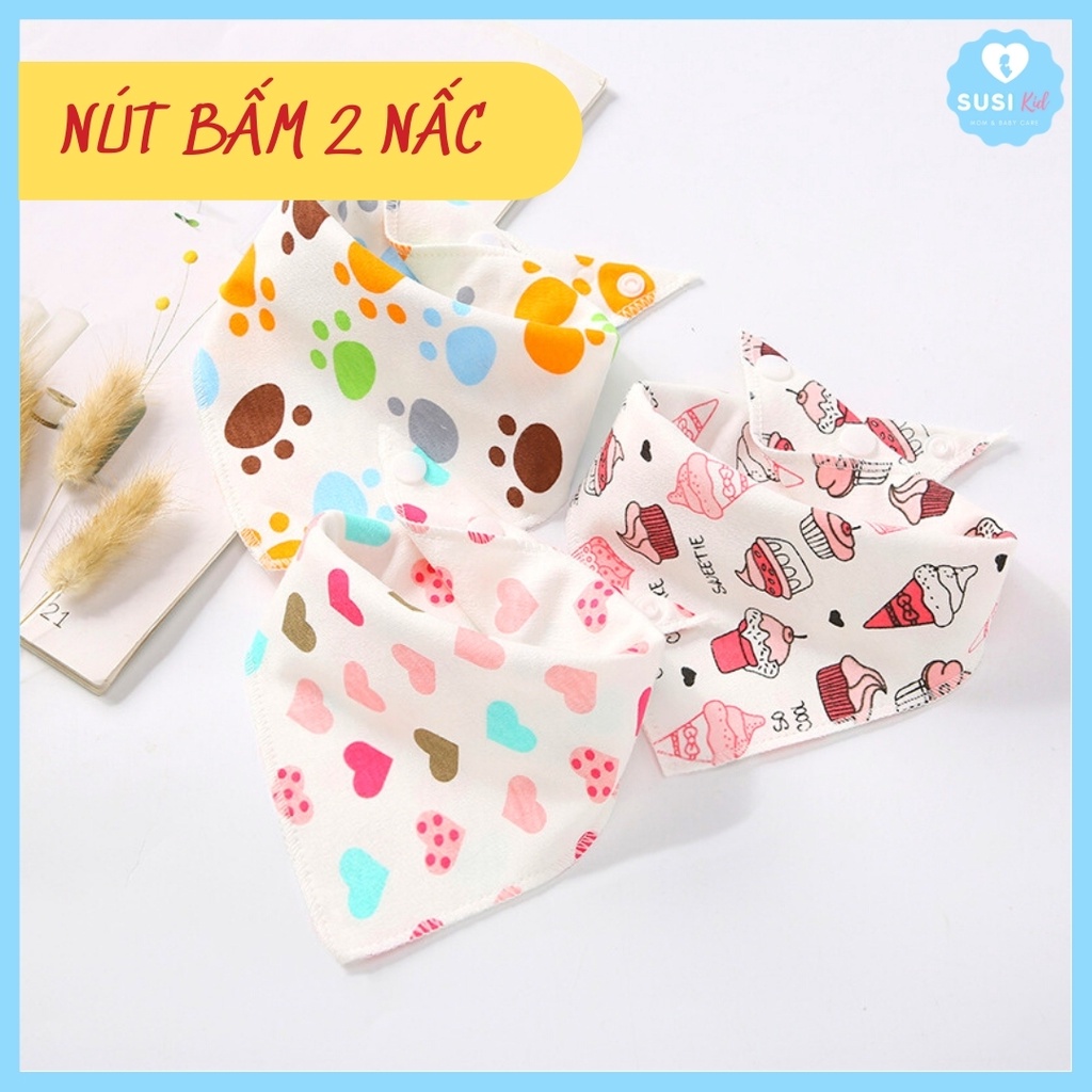 [GIẢM GIÁ] Yếm Ăn Dặm Cho Bé Tam Giác Vải Cotton Cao Cấp 2 Lớp, 2 Nút Bấm, Nhiều Hoạ Tiết, Thấm Hút Nhanh, Dễ Giặt