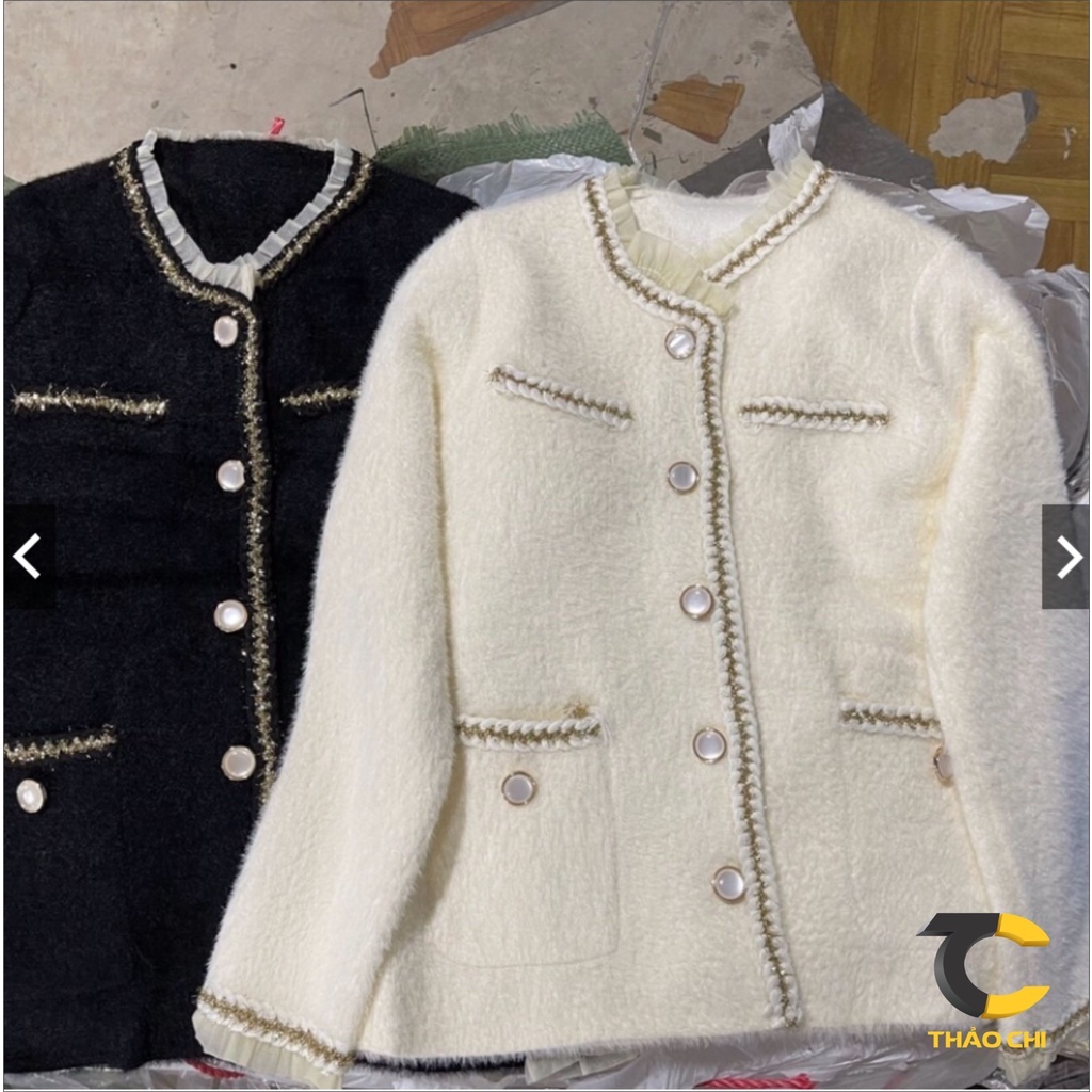 Áo khoác len lông Thảo chi tiểu thư sang chảnh, áo khoác lông thỏ min màng, rất dày dặn và ấm áp.