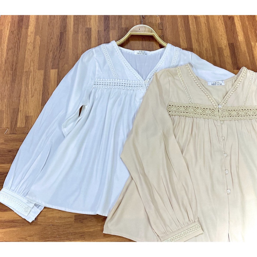 áo babydoll kaca tiểu thư tay dài cổ V A 203 freeship 1hittop | BigBuy360 - bigbuy360.vn