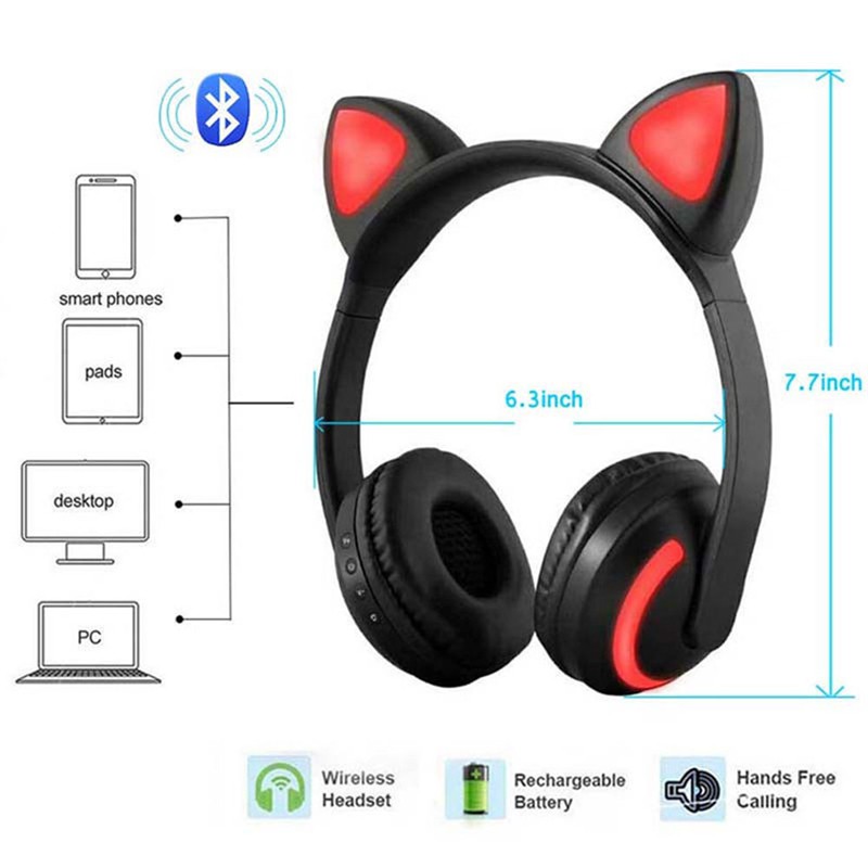 Tai nghe chơi game Bluetooth không dây Bluetooth Tai nghe có thể gập lại bằng tai mèo