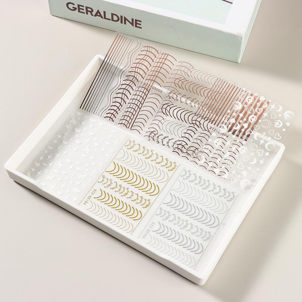 Sticker Dán Trang Trí Móng Tay Bằng Kim Loại Thiết Kế Đường Cong Kẻ Sọc DIY