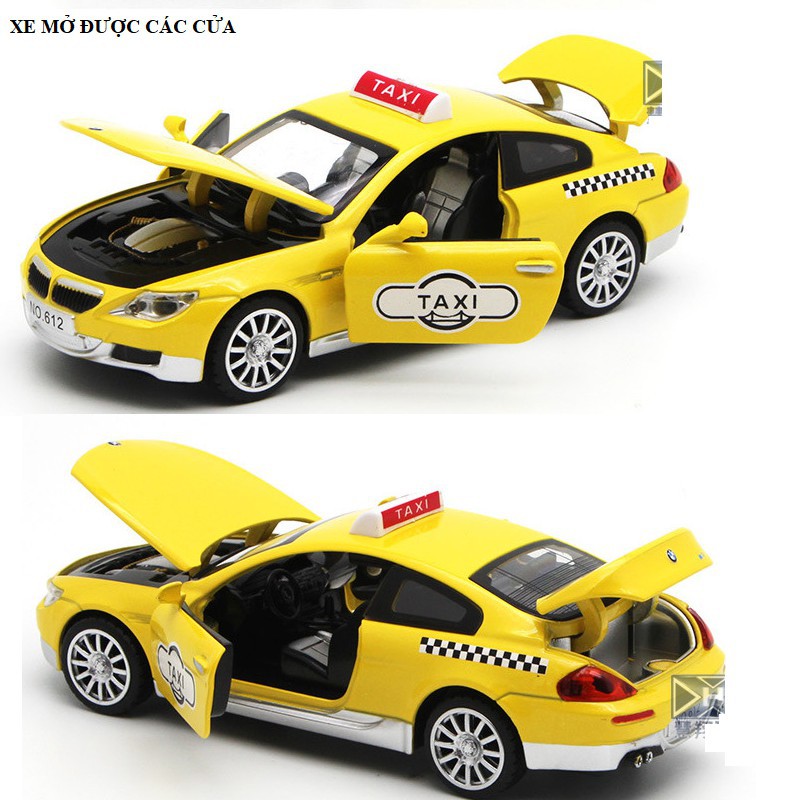 Ô tô taxi đồ chơi trẻ em xe bằng sắt chạy cót có âm thanh và đèn mở được cửa xe - ABDC045SH