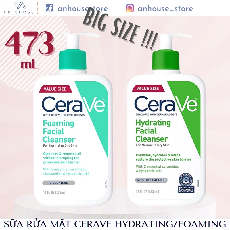 Sữa rửa mặt CeraVe làm sạch dịu nhẹ 473ml