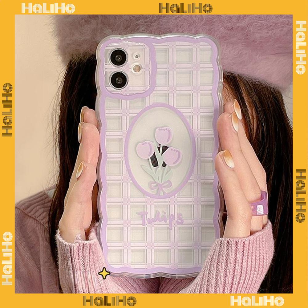 iPhone Case Silicone Soft Case Clear Case Wave Shockproof Camera Cover Protection Purple Tulip Flower Compatible For iPhone 13 Pro Max iPhone 12 Pro Max iPhone 11 iPhone 7 Plus iPhone xr