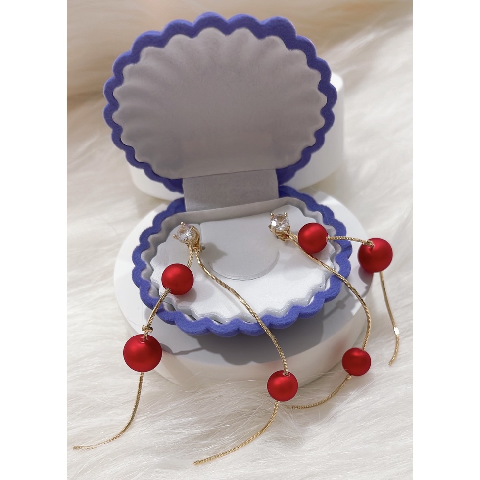 Bông tai nữ thời trang bóng đỏ - mạ vàng