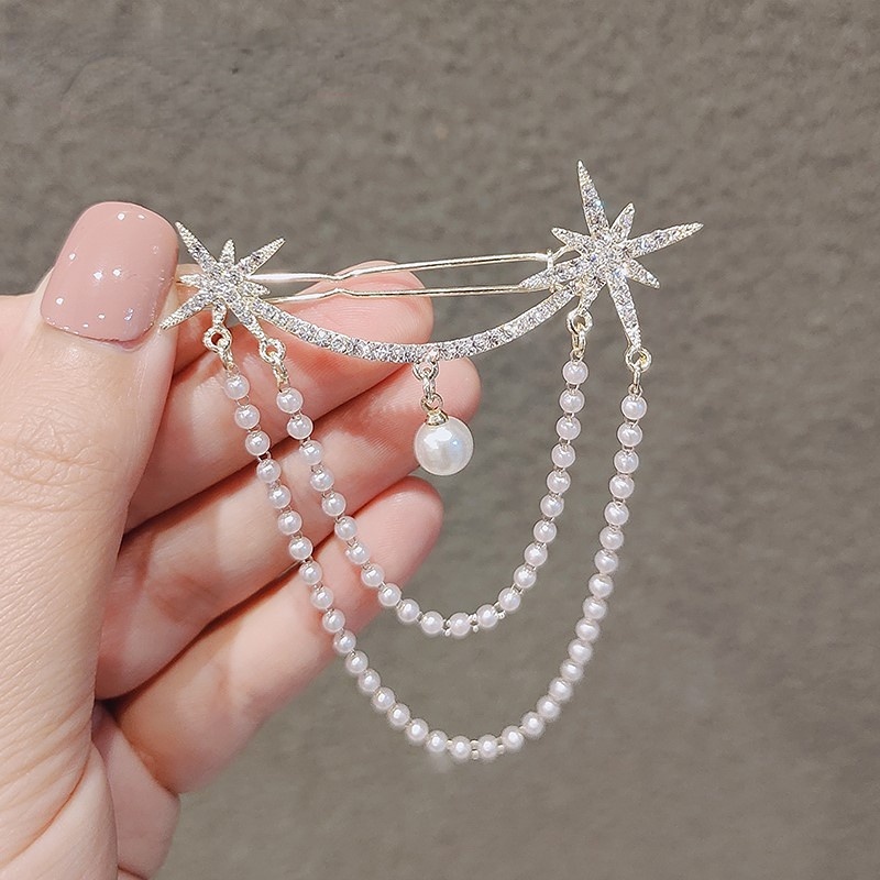 Kẹp Tóc Hình Nơ Đính Đá Ngọc Trai Phong Cách Hàn Quốc