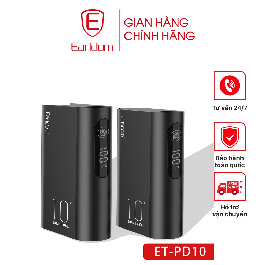 Sạc dự phòng công nghệ sạc nhanh QC3.0 Earldom 10.000 mAh PD – 10