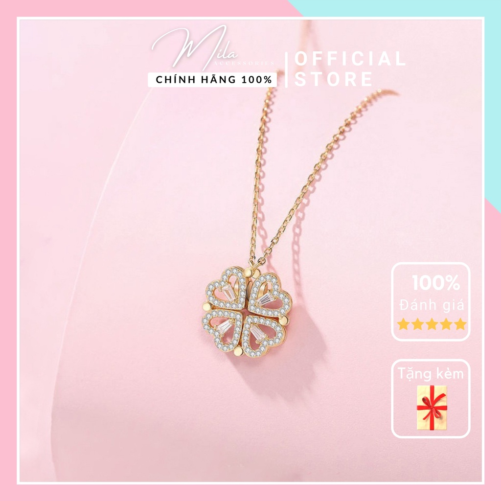 Dây chuyền nữ titan đẹp cao cấp MILA ❤️ CỎ 4 LÁ ❤️ dễ dàng thay đổi hai kiểu đeo V121 Mila Accessories