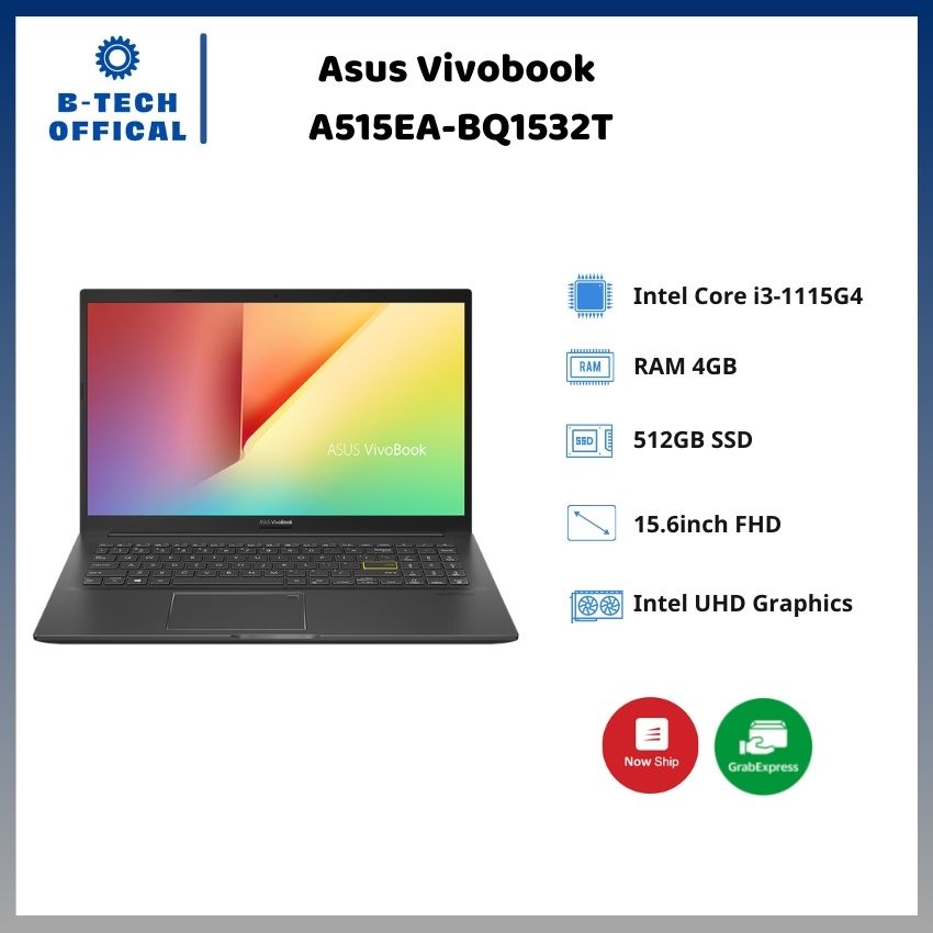 [ TẶNG VOUCHER 150K ] Laptop Asus Vivobook A515EA-BQ1532T/ Black/ Intel Core i3-1115G4 (up to 4.1Ghz, 6MB)/ RAM 4GB