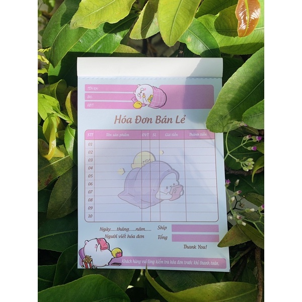 HOÁ ĐƠN BÁN LẺ ĐẶT IN THEO YÊU CẦU-Size 10x14.5cm-Giấy ĐL70-Combo 5 cuốn