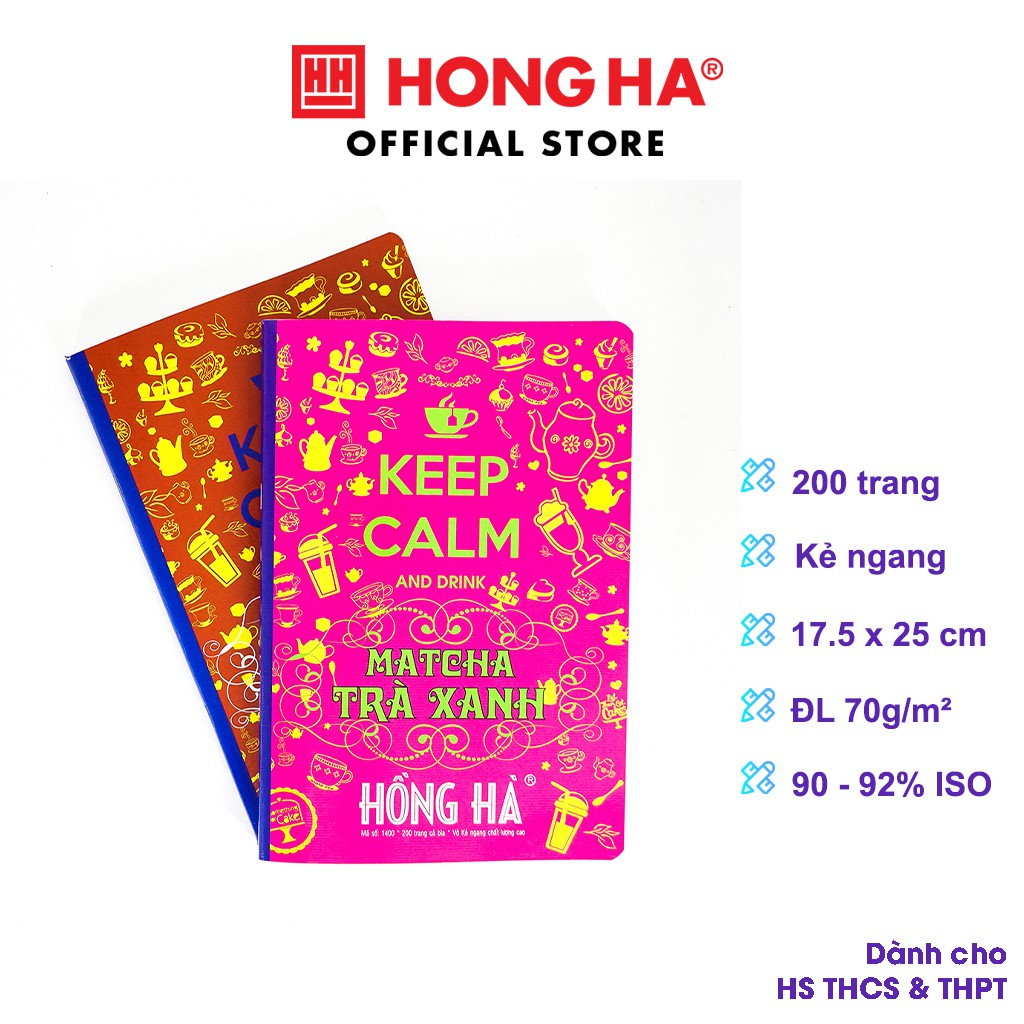 Vở kẻ ngang 200 trang Hồng Hà Study Keep Calm &amp; Matcha Trà Xanh 1400