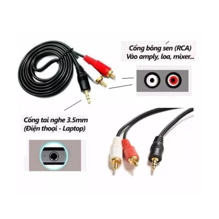 Dây Audio DZL 1 Đầu 3.5 Ra 2 Đầu Hoa Sen, Đầu 3.5 Ra Hai Đầu AV Dài 1.8M Và 3M - Dây Lõi Đồng - Siêu Bền