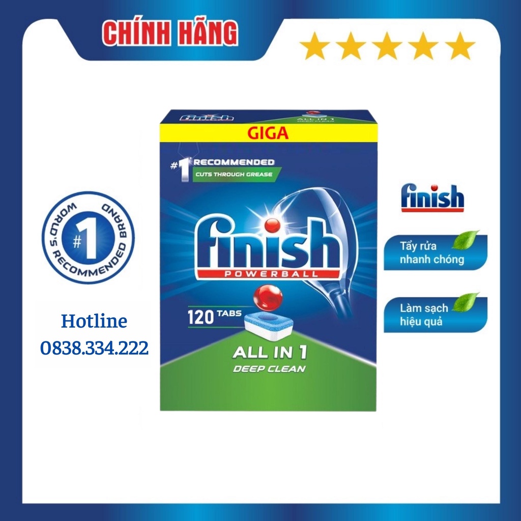 [HCM] Viên rửa chén bát Finish All in one 120 viên Nhập Khẩu Chính hãng