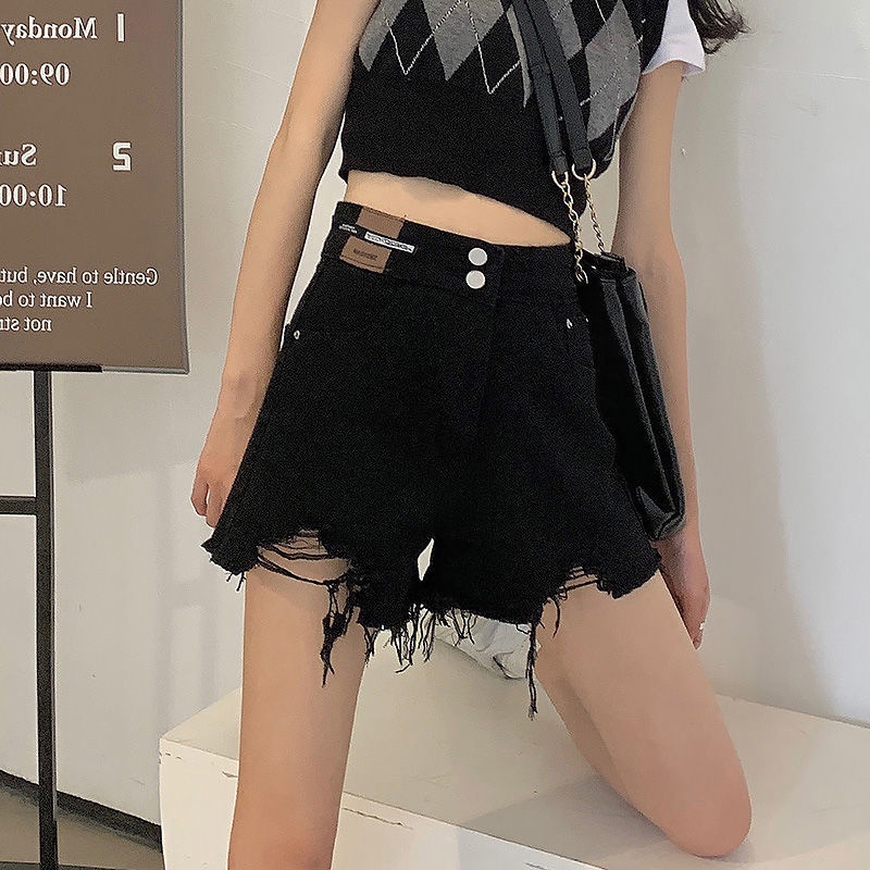 Quần short denim COZOKC lưng cao dáng rộng phối rách cá tính