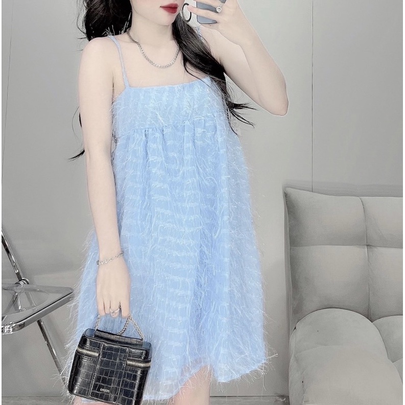 VÁY 2 DÂY LÔNG ÁNH KIM 2 LỚP BABYDOLL FORM RỘNG