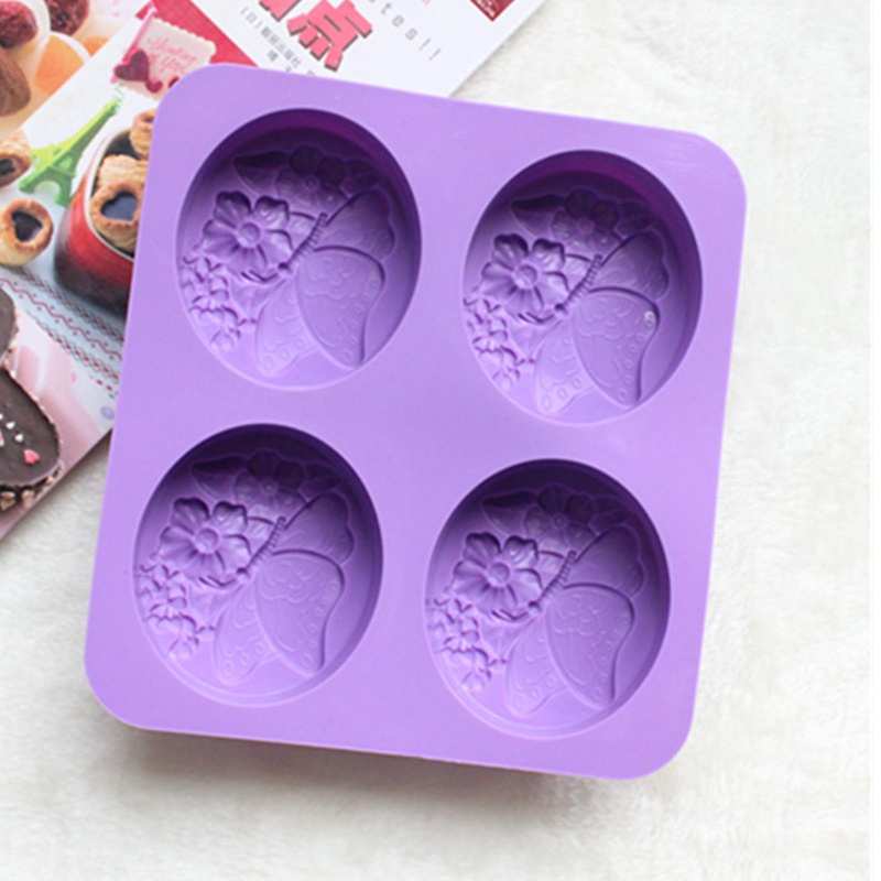 Khuôn Silicone Làm Bánh Trung Thu / Xà Phòng / Bánh Trung Thu 4 Ngăn Hình Hoa Bướm DIY