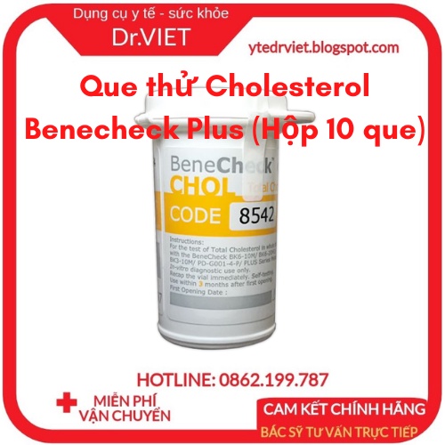 Que thử cholesterol Benecheck Plus Hộp 10 Que - hỗ trợ đo lượng Cholesterol trong máu