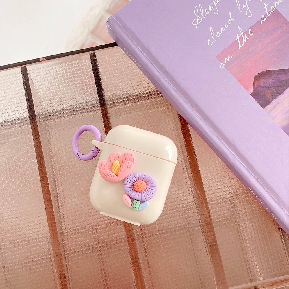 Vỏ Bảo Vệ Hộp Sạc Tai nghe không dây Airpods 1/2/3/pro Hình Hoa Đào 3D