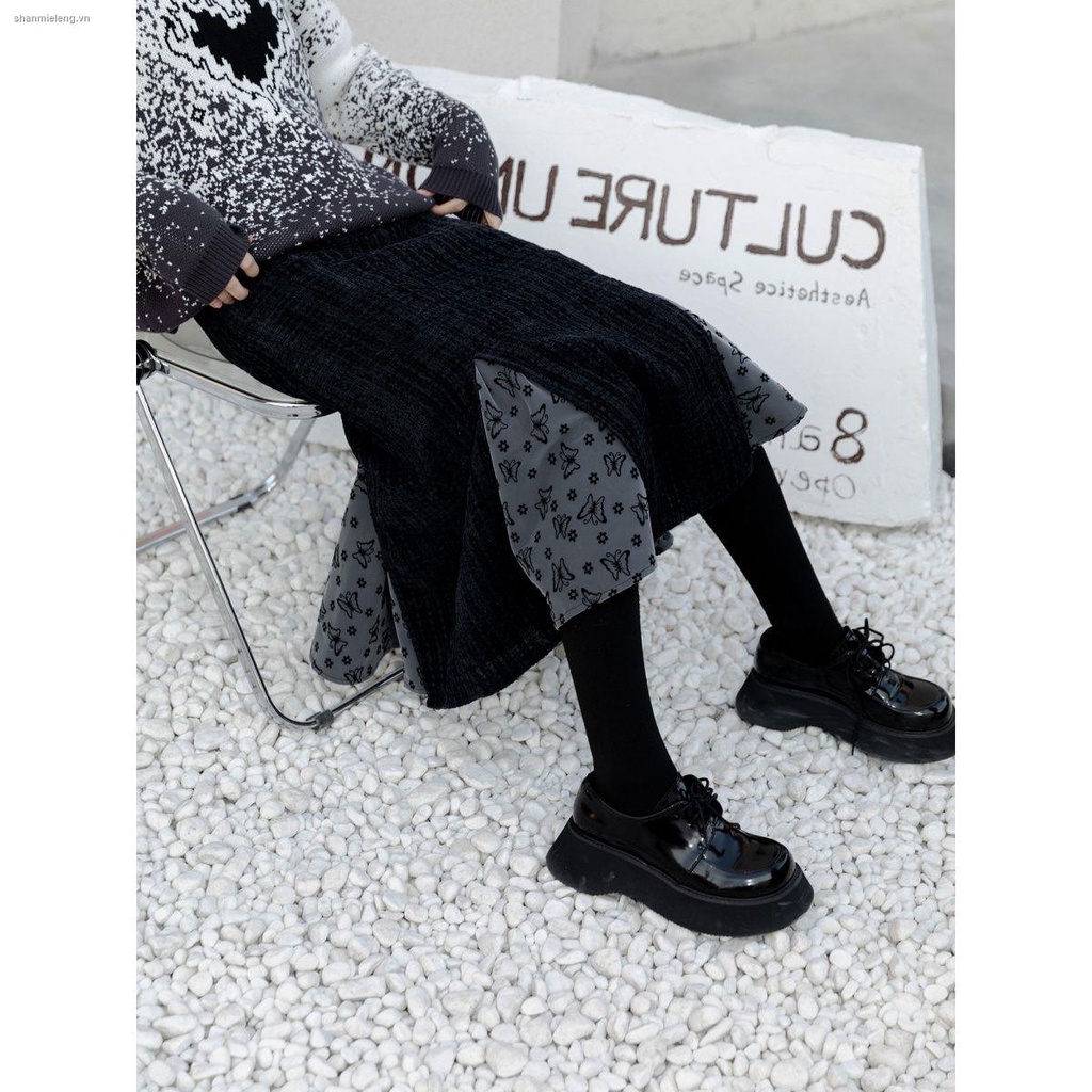 Chân váy dài vừa dáng chữ A lưng cao ghép vải họa tiết đuôi cá thời trang thu đông dành cho nữ