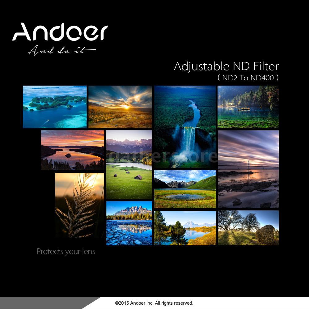 Andoer 62mm ND Fader Neutral Density Adjustable ND2 to ND400 Variable Filter for Canon Nikon DSLR Camera