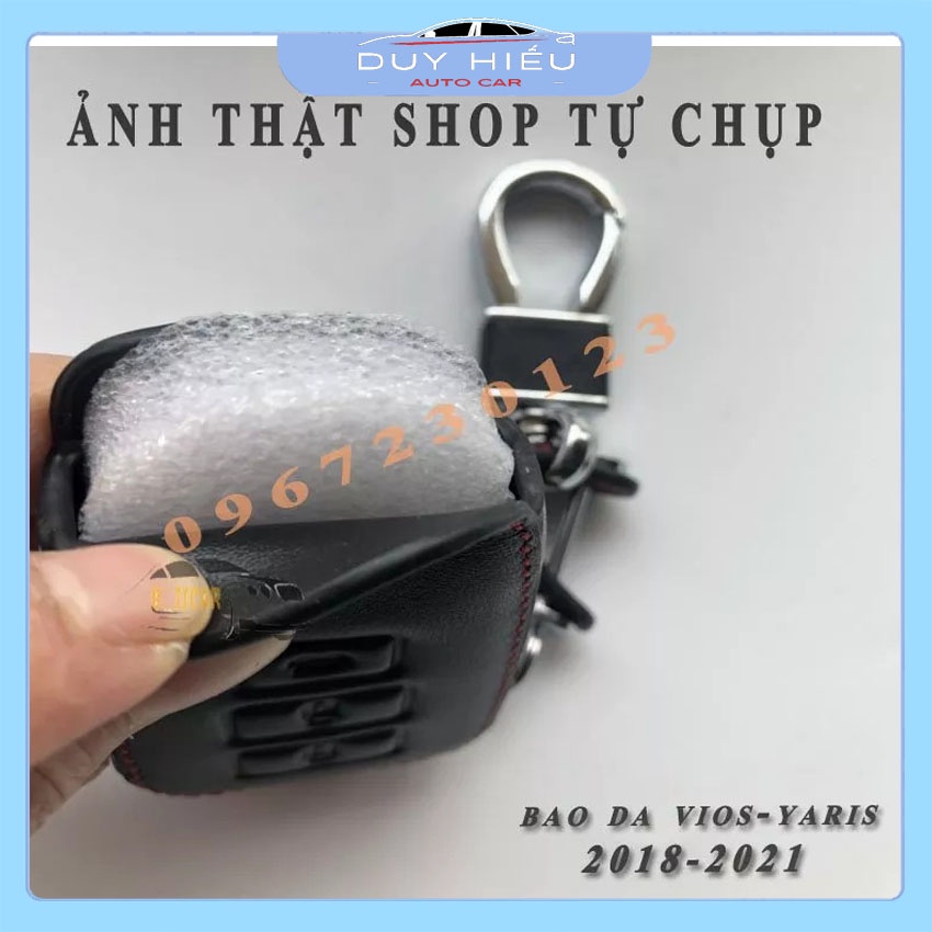 Ốp Móc Chìa Khóa Bao Da Ô tô Toyota Vios, Yaris 2018-2021 Da Thật Có Logo Kim Loại Nổi Chất Lượng Tốt