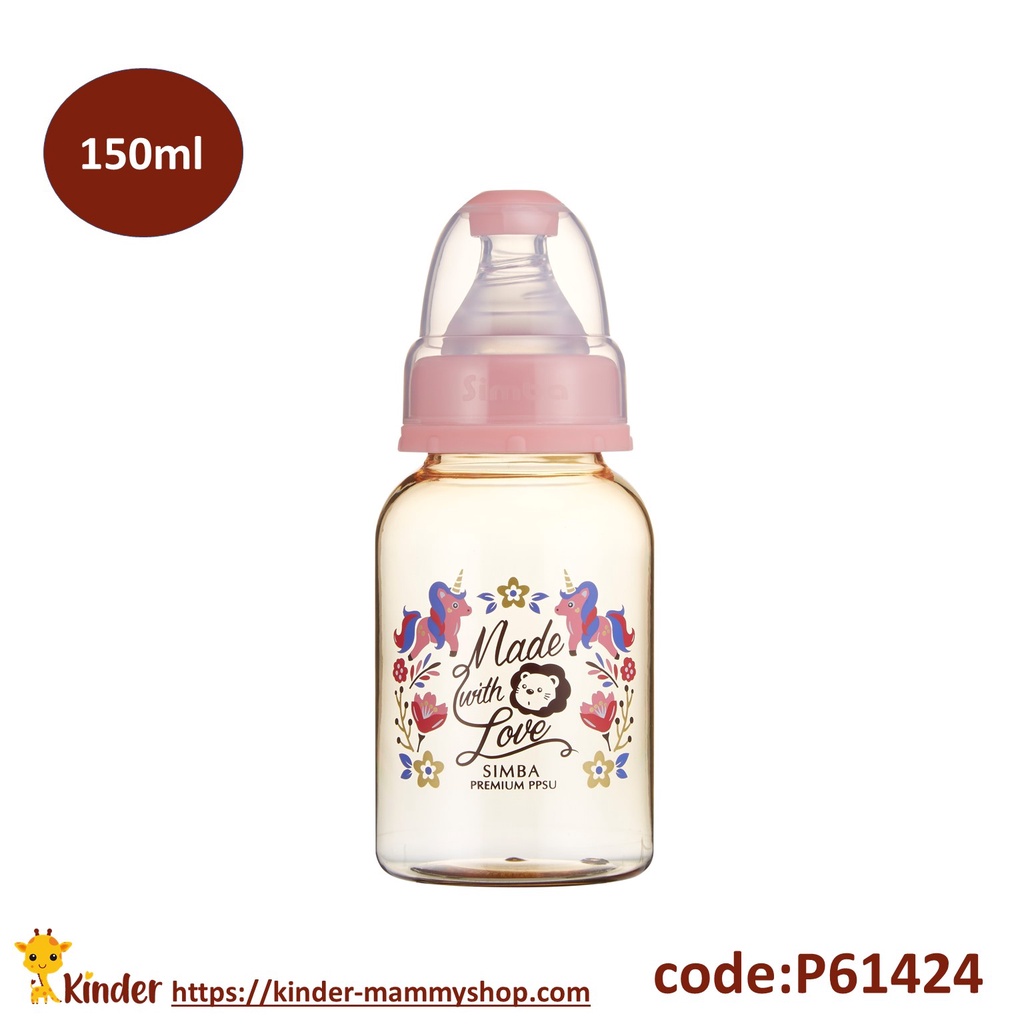 Bình sữa 150ml PPSU-Dorothy Wonderland cổ chuẩn  (màu hồng) Simba P61424