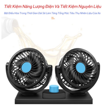 Quạt máy đôi mini 12v - 24v, xoay 360 tiện ích trên ô tô, xe hơi cao cấp