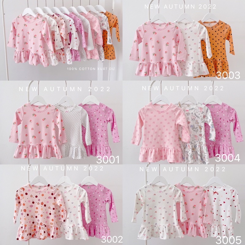 VÁY ĐUÔI CÁ DÀI TAY, VÁY COTTON THU ĐÔNG CHO BÉ GÁI.