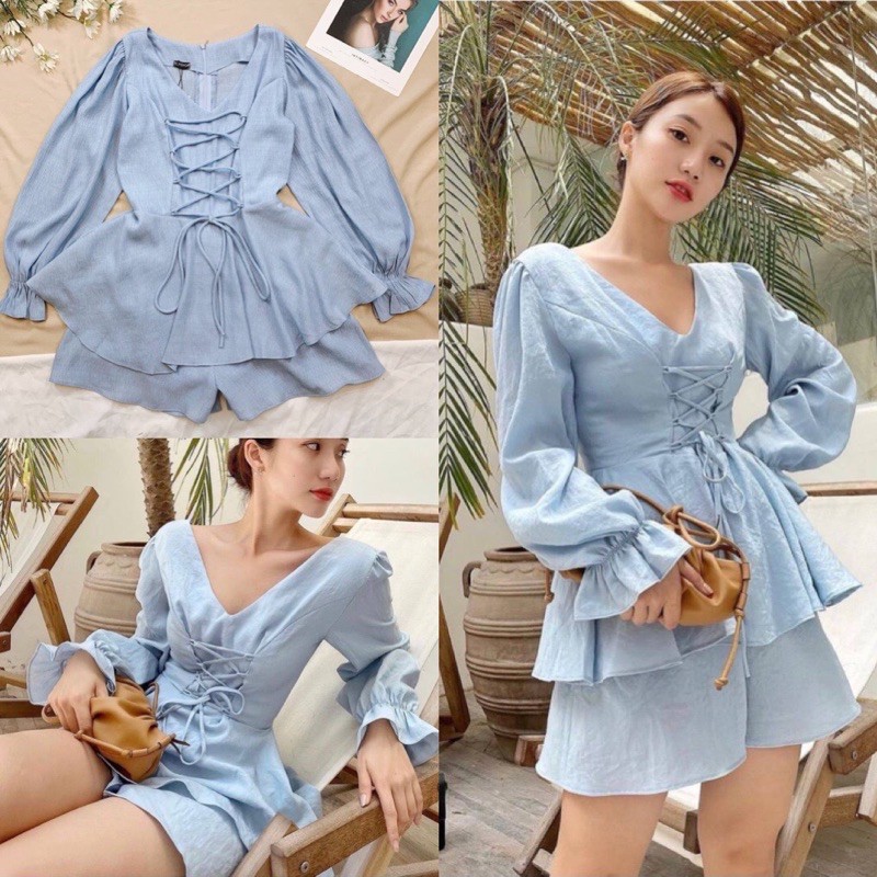 [Hàng Cao Cấp] Blue Ohi - Set Quần short phối Áo babi đan dây mặc đi tiệc du lịch cực sang