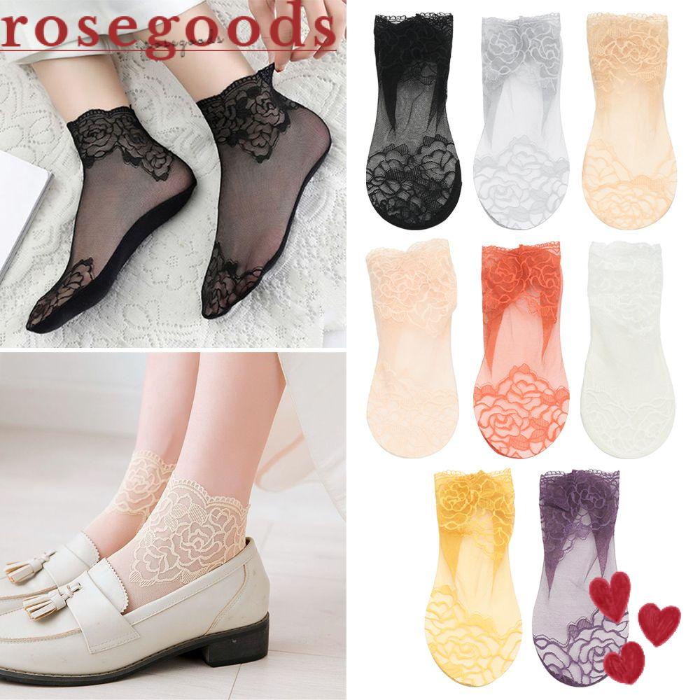 ☆Hoa Hồng☆ Vớ Ren Hoa Cổ Thấp Chống Trượt Thời Trang Cho Nữ