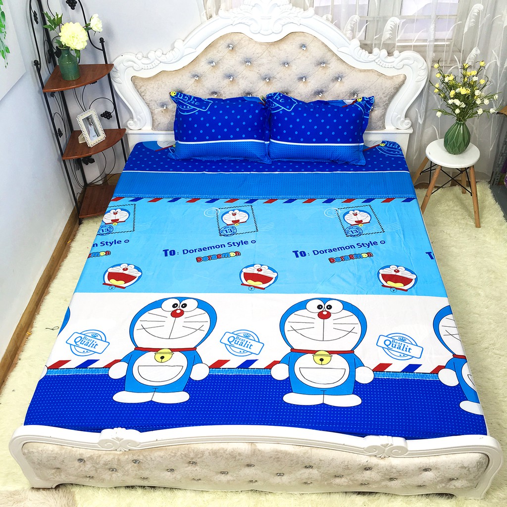 Bộ Ga Gối Cotton Poly Mẫu DORAEMON TEM THƯ Dành Cho Các Bé Nhà Mình