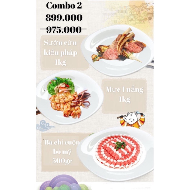 500G Ba chỉ cuộn bò mỹ + 1kg Mực một nắng + 1kg Sườn cừu kiểu Pháp ( Giao trong ngày )