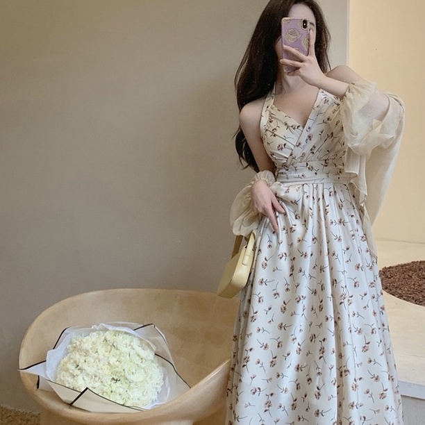 Đầm voan ZHELIHANGFEI dài qua gối không tay nóng bỏng cho nữ