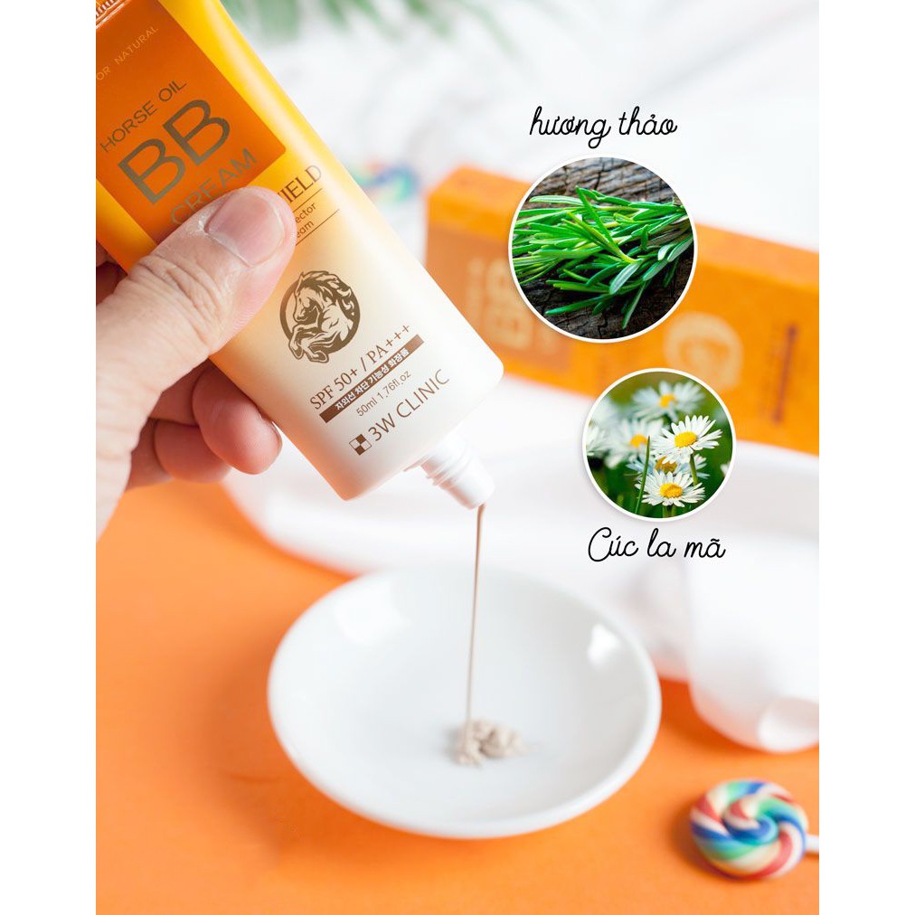 Kem nền trang điểm và ngăn ngừa lão hoa tinh chất dầu ngựa 3W CLINIC HORSE OIL BB CREAM 70ml - Hàn Quốc Chính Hãng