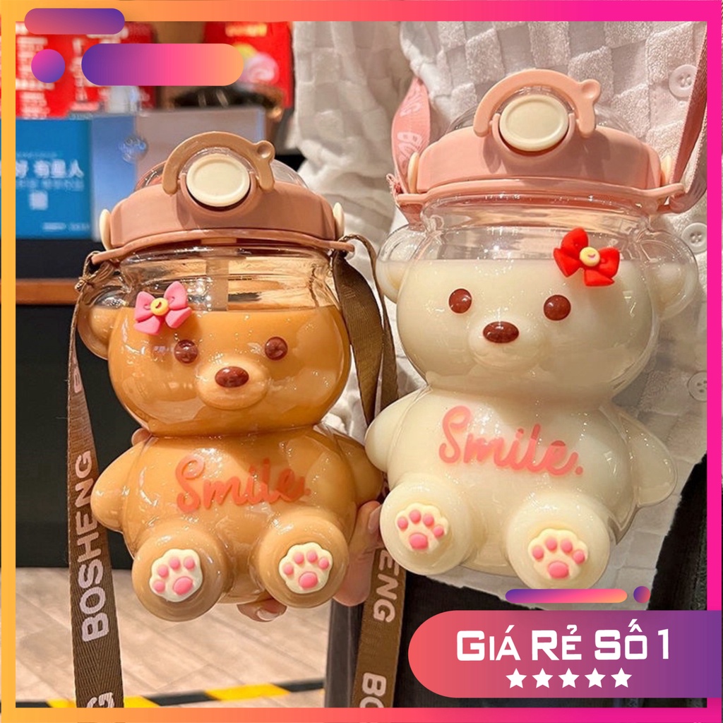 Bình nước con Gấu 1 lít, lọ nước cute, xinh xỉu, Bình đựng nước, bình uống nước cho bé, bình nước xinh
