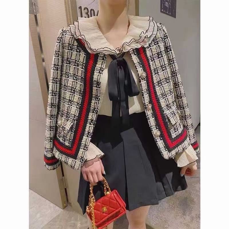 Áo khoác dạ tweed kẻ thổ cẩm hàng QCCC chuẩn tag mác