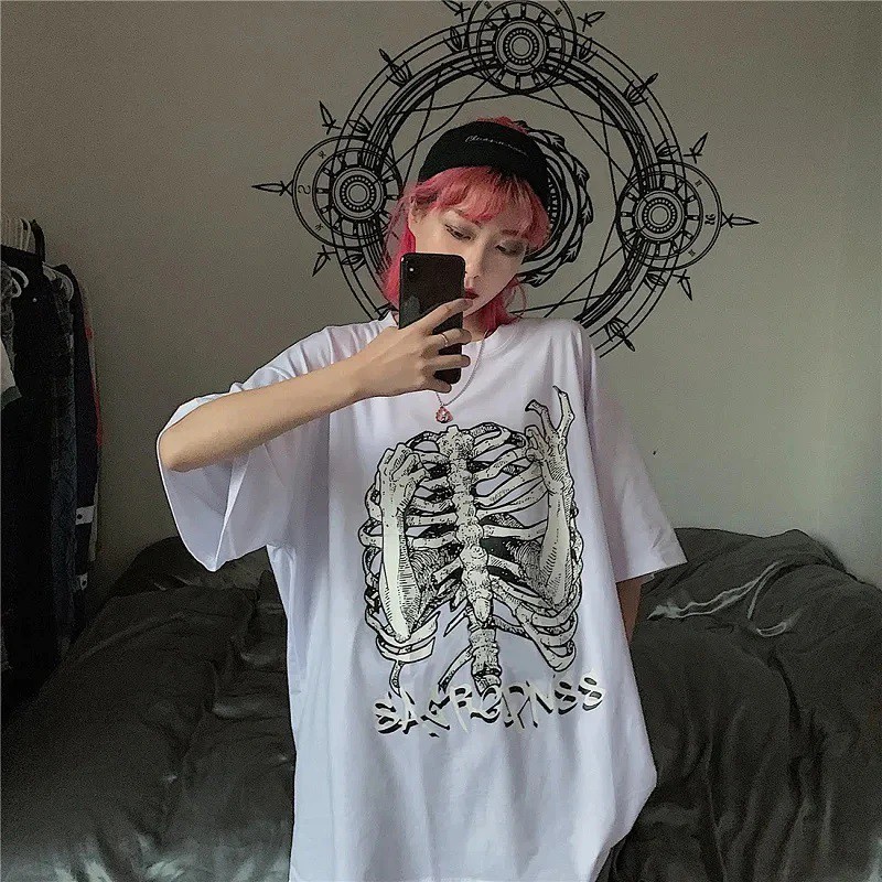Áo phông Unisex nam nữ White Bone Bộ Xương form rộng đẹp- Áo thun tay lỡ kiểu hàn quốc vải cotton HARI in hoạ tiết