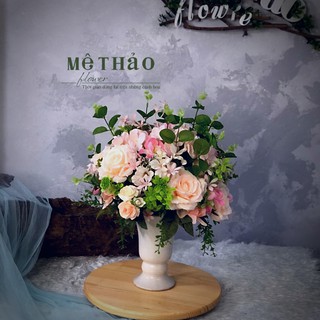 Ảnh shop chụp) Bình Hoa Giả Tone Hồng Trang Trí Nhà Cửa, Decor Phòng Khách Chất Liệu Lụa Cao Cấp Mê Thảo Flower