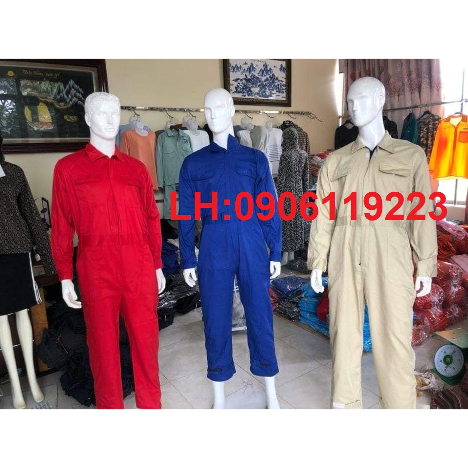 Quần áo bảo hộ liền tấm túi hộp màu xanh + ghi sáng + đỏ ( áo liền quần thợ sơn)