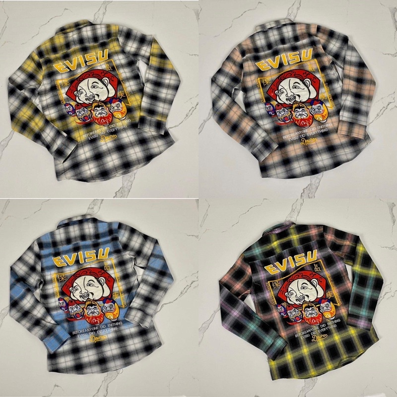 Áo Sơ Mi Kẻ Thêu Hình EVISU Hàng Siêu Cấp