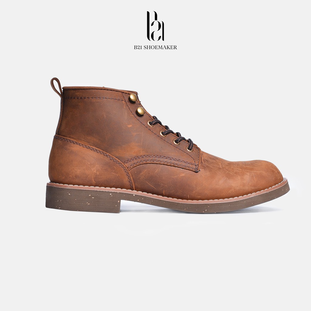 Giày Combat Boot Nam Da Bò Cao Cấp Cổ Lững Đế CORK NITRILE Tăng Chiều Cao Phong Cách Công Sở Vintage  - B21 Shoemaker