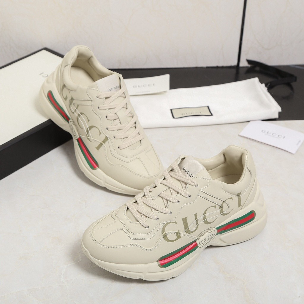 Giày Thể Thao Nữ Độn Đế Giày Gucic Sneaker Tăng Chiều Cao Màu Kem Chất Liệu Da PU Bền Đẹp