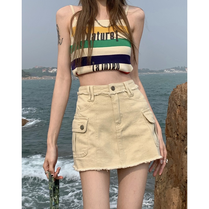 Chân Váy Denim Ngắn Phong Cách Retro Thời Trang Hàn Quốc Dành Cho Nữ