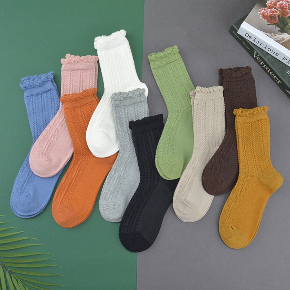 Vớ Cotton Phối Ren Thời Trang Mùa Đông Thoáng Khí Cho Nữ