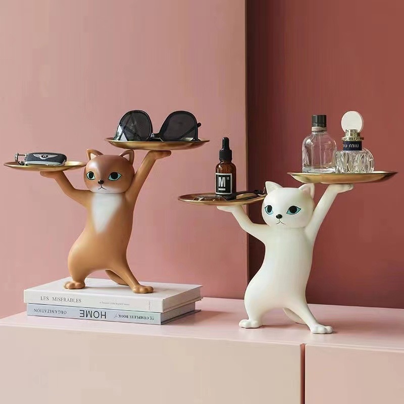 Mèo lắc hông Sáng Tạo vui vẻ bê hai  đĩa SG.DECOR Đựng Đồ Trang Trí Nhà Cửa Khay Đựng Chìa Khóa decor kệ tủ nội thất