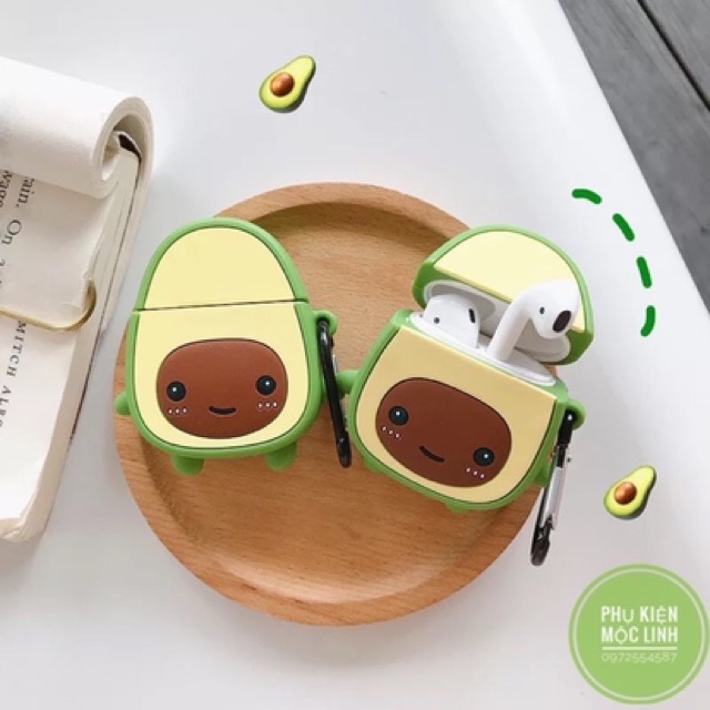 🥑 Case Quả bơ avocado 🥑 Vỏ bao Airpods 2 AirPod đựng tai nghe không dây i11 i12 i18 ... tặng kèm móc đeo