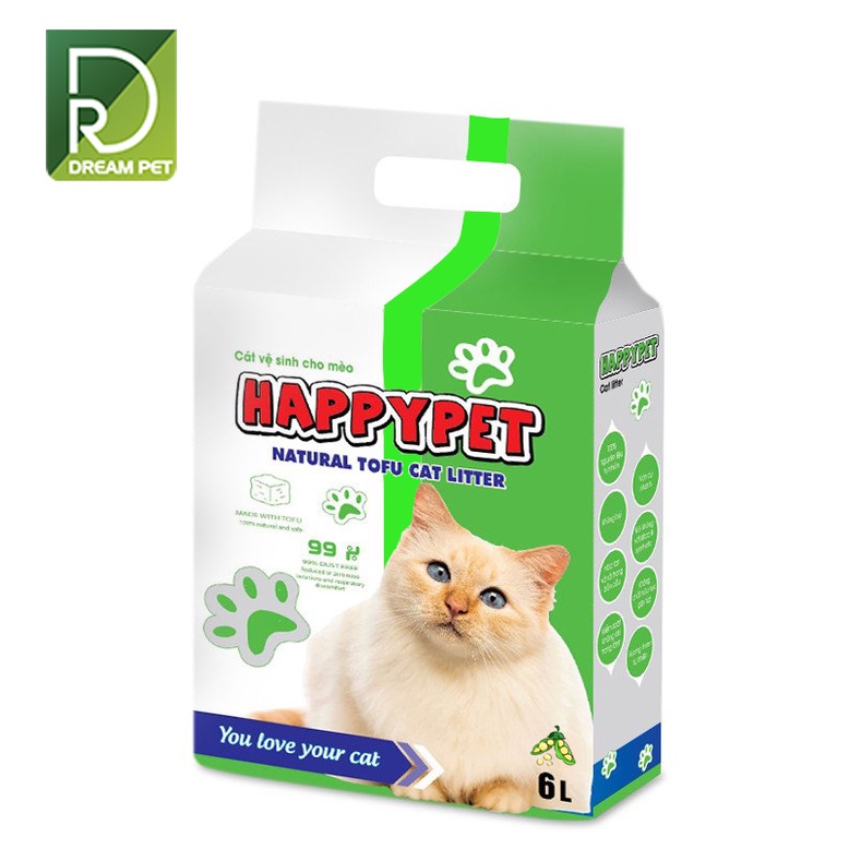 Cát đậu nành cho mèo HAPPY PET 6L - Cát vệ sinh cho mèo  [ HÚT CHÂN KHÔNG ] Nhiều mùi hương lựa chọn