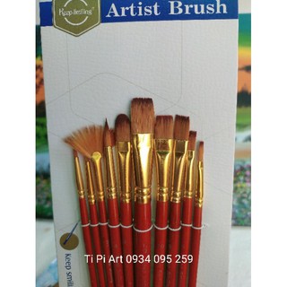 Cọ Bộ A6303 Artist Brush, Bộ Cọ Yipinxuan Artists Brushes 10 Cây, cọ 606, bộ cọ 10 cây thân đỏ đen đủ đầu