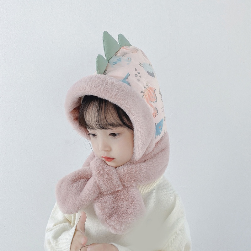 Mũ Trùm Đầu Kiêm Khăn Choàng Cổ Hình Khủng Long Bằng Lông Nhung Dày Dặn Thời Trang Đi Xe Đạp Ngoài Trời