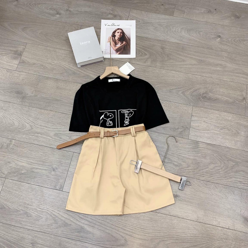 Set đồ nữ cá tính Ulzzang đi chơi mua hè giá rẻ Áo phông tay lỡ quần short SNOOPY SDN01 | BigBuy360 - bigbuy360.vn